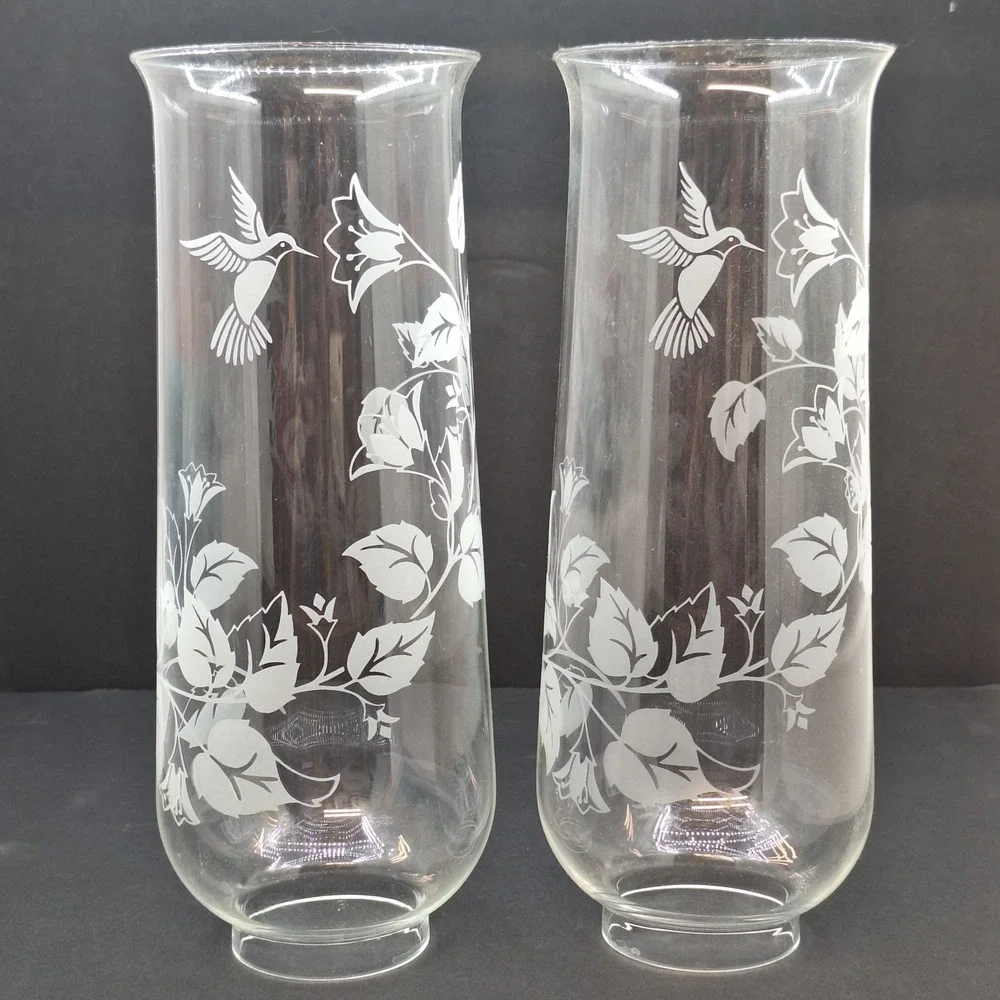 CHIMNEY SHADE w/ HUMMINGBIRD SET OF 2 FLOWERING‎ BRANCH  10 3/8